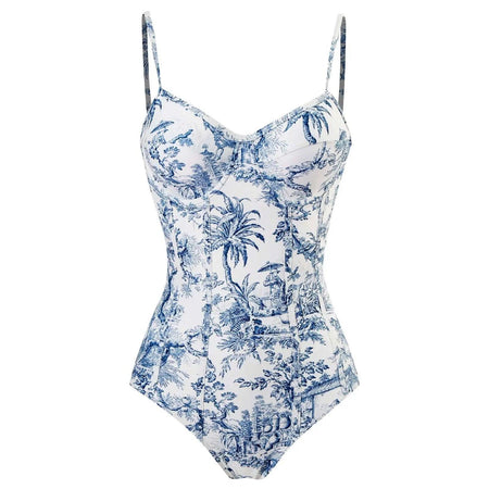 Gina Swimsuit with Sarong In Blue - flat-lay product shot, blue - Miss Mosa By Akanksha