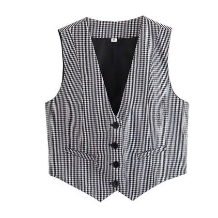 Gingham Print Statement Vest Tops - front shot on hanger, black and white - Miss Mosa By Akanksha