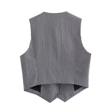 Gingham Print Statement Vest Tops - back shot on hanger, black and white - Miss Mosa By Akanksha