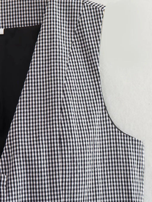 Gingham Print Statement Vest Tops