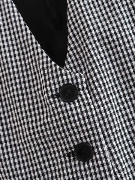Gingham Print Statement Vest Tops - close-up of buttons, black and white - Miss Mosa By Akanksha