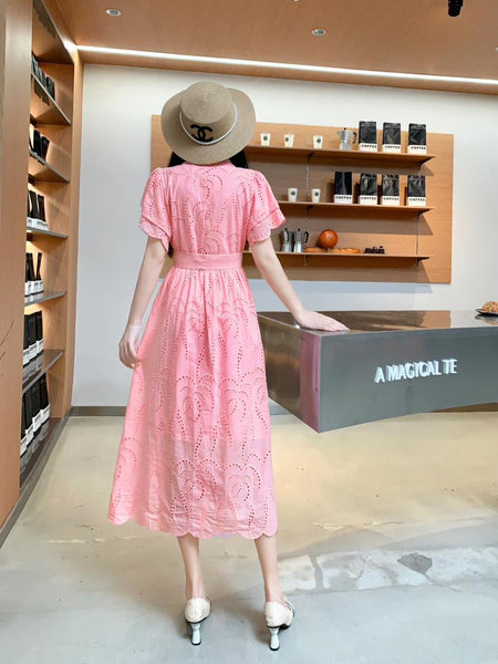 Ginny Cotton Dress - back shot on model, pink - Miss Mosa By Akanksha