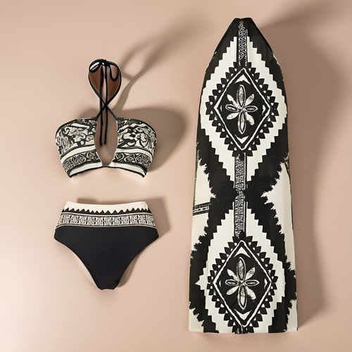 Giza Swimsuit with Sarong Skirt In Black