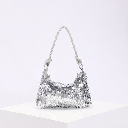 Glitz Embellished Hand Bag - front shot, silver - Miss Mosa By Akanksha