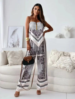 Gloria Summer Holiday Coord Set - full-length front shot on model, grey and white - Miss Mosa By Akanksha