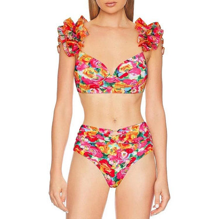 Glove Bikini With Ruffled Skirt In Multi - front shot on model - Miss Mosa By Akanksha