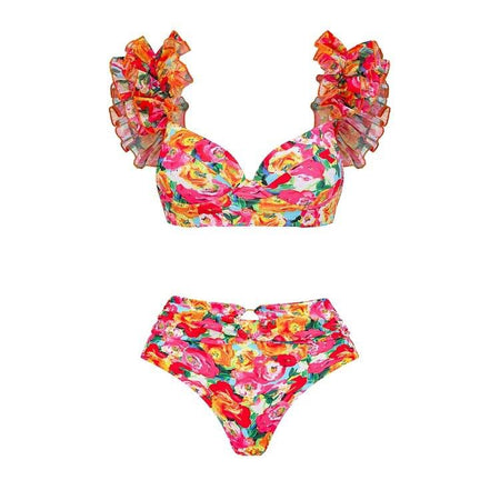 Glove Bikini With Ruffled Skirt In Multi - flat-lay product shot of the bikini - Miss Mosa By Akanksha