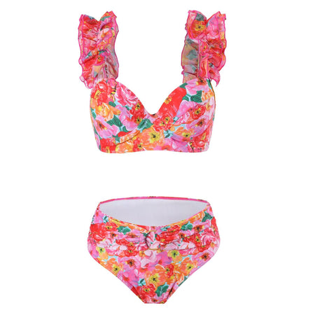 Glove Bikini With Ruffled Skirt In Multi - flat-lay product shot of the bikini - Miss Mosa By Akanksha