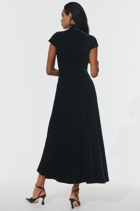 Grape Velvet Midi Dress - back shot on model, black - Miss Mosa By Akanksha