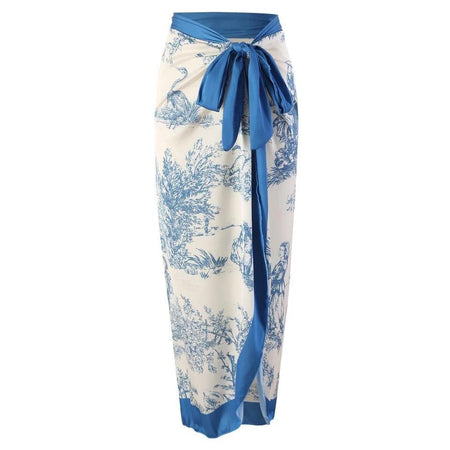 Greece swimsuit with Sarong Skirt - flat-lay product shot, blue and white - Miss Mosa By Akanksha