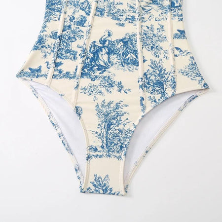 Greece swimsuit with Sarong Skirt - close-up of brief, blue and white - Miss Mosa By Akanksha
