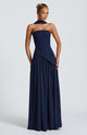 Greer Slit Maxi Dress With Scarf - full-length front shot on model, navy - Miss Mosa By Akanksha
