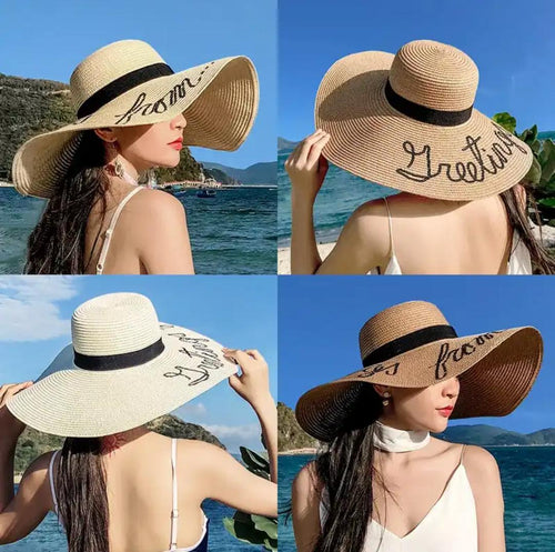 Greeting From Straw Hat In Brown