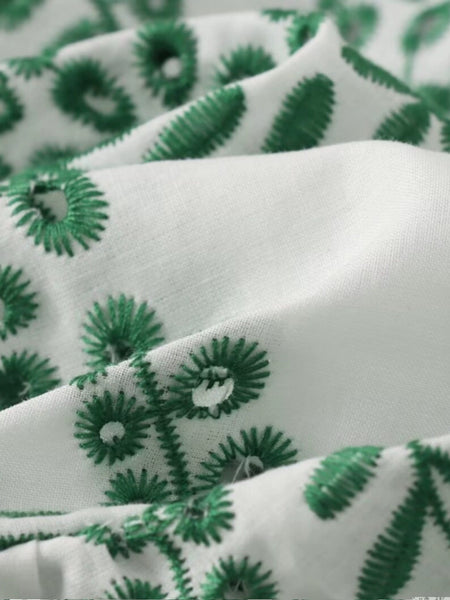 Grekko Vintage Summer Midi Dress - close-up of fabric, green - Miss Mosa By Akanksha