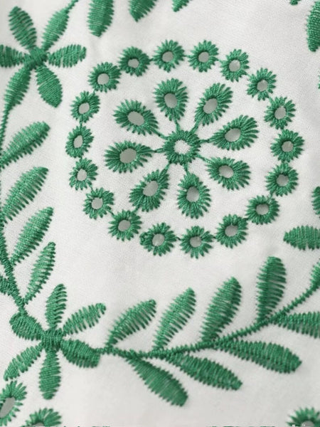 Grekko Vintage Summer Midi Dress - close-up of embroidery, green - Miss Mosa By Akanksha