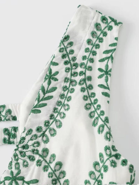 Grekko Vintage Summer Midi Dress - close-up of bodice, green - Miss Mosa By Akanksha