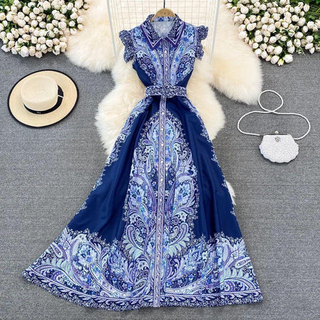 Hadlee Vintage Dress In Blue - styled flat-lay shot, blue - Miss Mosa By Akanksha