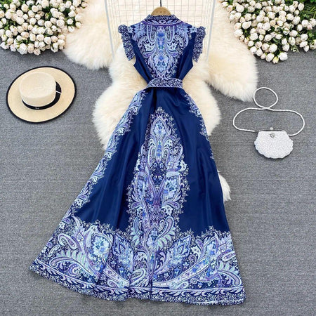 Hadlee Vintage Dress In Blue - styled flat-lay shot, blue - Miss Mosa By Akanksha
