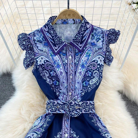 Hadlee Vintage Dress In Blue - close-up of collar, blue - Miss Mosa By Akanksha