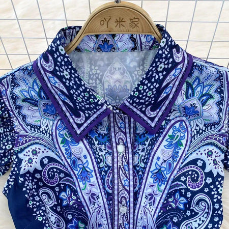 Hadlee Vintage Dress In Blue - close-up of collar, blue - Miss Mosa By Akanksha