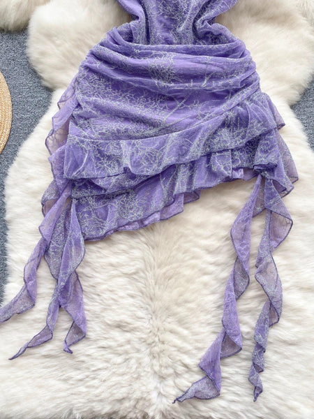 Hahn Ruffled Bodycon Dress - close-up of hem, purple - Miss Mosa By Akanksha