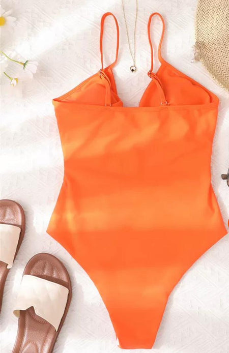 Hana One Pc Swimsuit - back styled flat-lay shot, orange - Miss Mosa By Akanksha