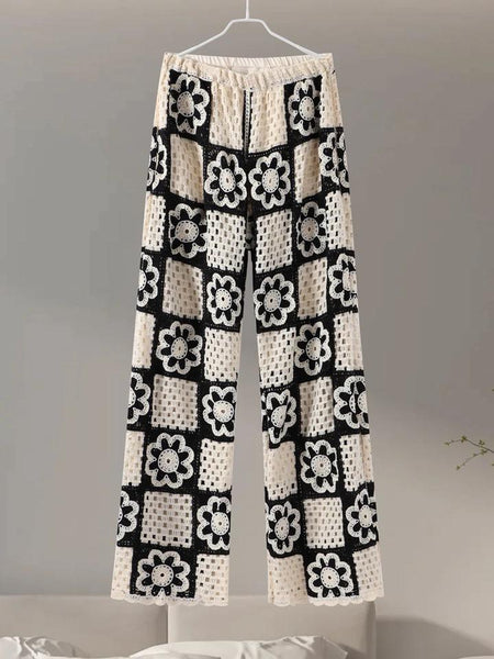 Hanako Crochet Coord Set -Resortwear In Beige - front shot of trousers on hanger - Miss Mosa By Akanksha