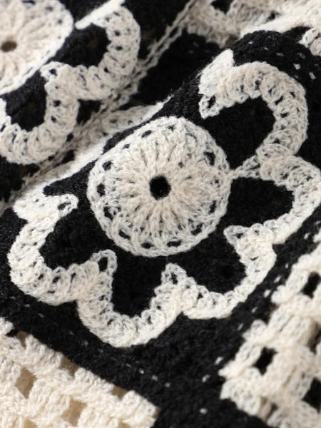 Hanako Crochet Coord Set -Resortwear In Beige - close-up of crochet floral detail - Miss Mosa By Akanksha