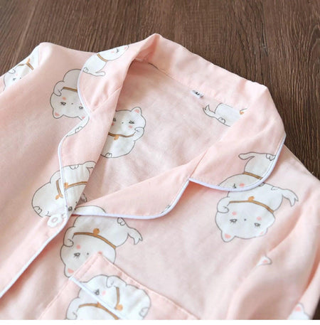 Hansel Cute Cotton Nightsuits - close-up of collar, pink - Miss Mosa By Akanksha