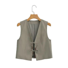 Hansel Knot Up Summer Tops - hanging product shot, khaki - Miss Mosa By Akanksha
