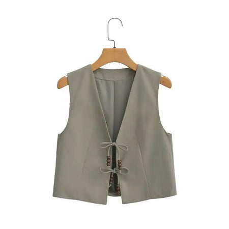 Hansel Knot Up Summer Tops - hanging product shot, khaki - Miss Mosa By Akanksha