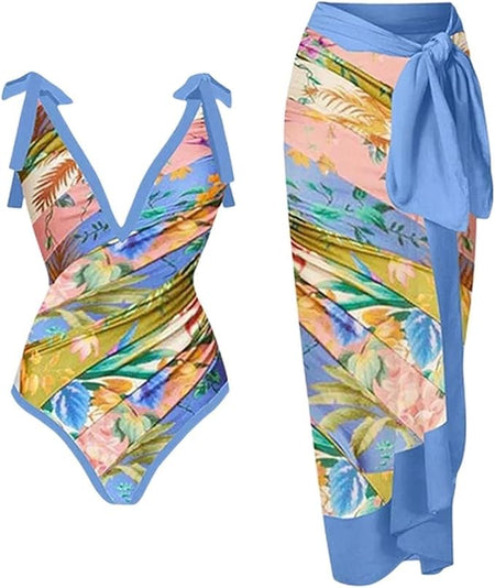 Hardy Swimsuit With Sarong - styled flat-lay shot, multicolour - Miss Mosa By Akanksha