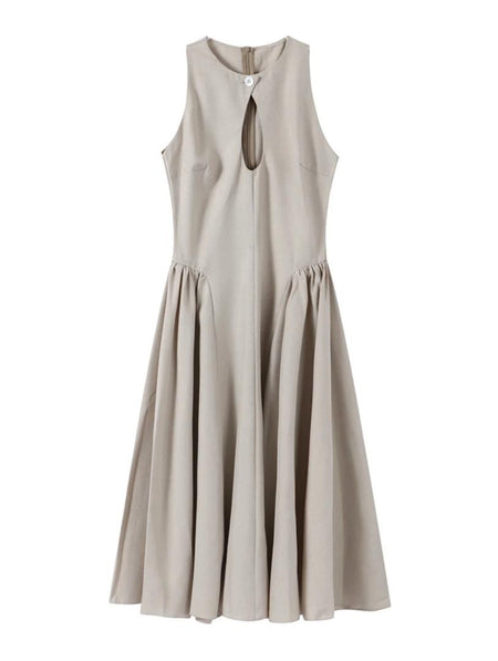 Harlow Statement Dropwaist Midi Dress - flat-lay product shot of the dress, beige - Miss Mosa By Akanksha