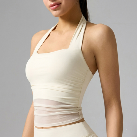 Harold Halterneck Padded Top - front close-up shot, cream - Miss Mosa By Akanksha