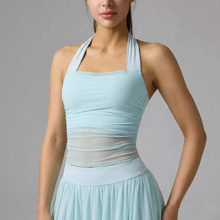 Harold Halterneck Padded Top - front close-up shot, light blue - Miss Mosa By Akanksha