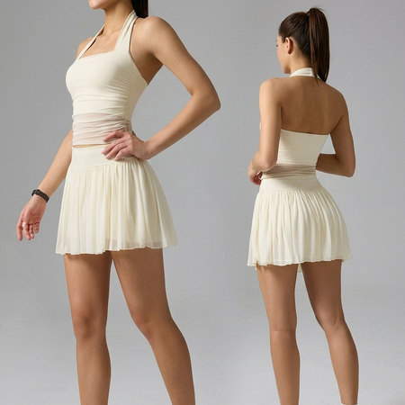 Harold Halterneck Padded Top - front and back full-length shot, cream - Miss Mosa By Akanksha