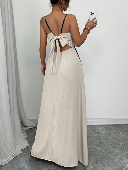 Harret Breezy Summer Dress in Beige - back shot on model, cream - Miss Mosa By Akanksha