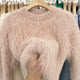 Harriet Mohair Fur Detailed Soft Sweater - close-up of fur texture on hanger, pink - Miss Mosa By Akanksha
