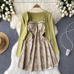 Harriet Set of Dress and Cape - styled flat-lay shot, green - Miss Mosa By Akanksha