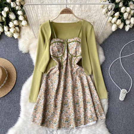 Harriet Set of Dress and Cape - styled flat-lay shot, green - Miss Mosa By Akanksha