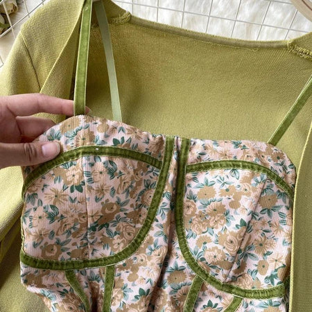 Harriet Set of Dress and Cape - close-up of bust panels, green - Miss Mosa By Akanksha