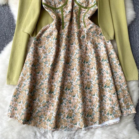 Harriet Set of Dress and Cape - styled flat-lay shot, green - Miss Mosa By Akanksha