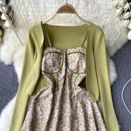 Harriet Set of Dress and Cape - styled flat-lay shot, green - Miss Mosa By Akanksha