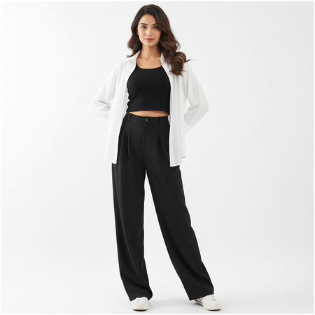 Harriet Summer Coord Set of 3 In Black - full-length front shot on model - Miss Mosa By Akanksha