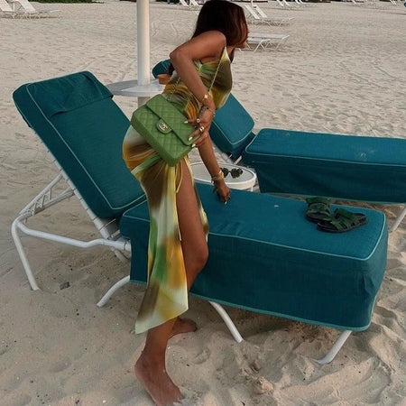 Harriot Bodycon Summer Dress - side shot on model, green - Miss Mosa By Akanksha