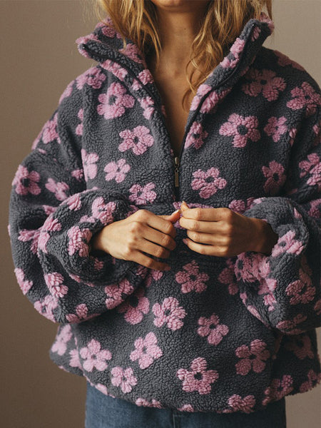 Harris Floral Oversized Sweatshirt - front shot on model, grey and pink - Miss Mosa By Akanksha