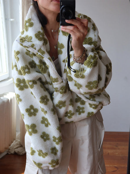 Harris Floral Oversized Sweatshirt - front shot on model, off-white and green - Miss Mosa By Akanksha