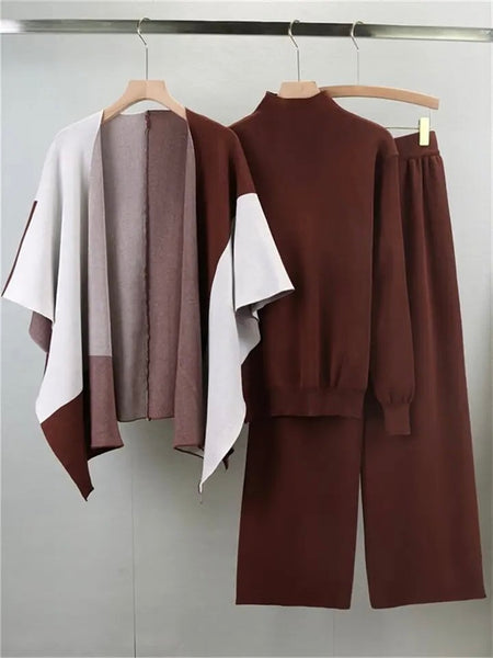 Harry Luxe Winter Coord Set with Cape - flat-lay shot of coord set, brown - Miss Mosa By Akanksha