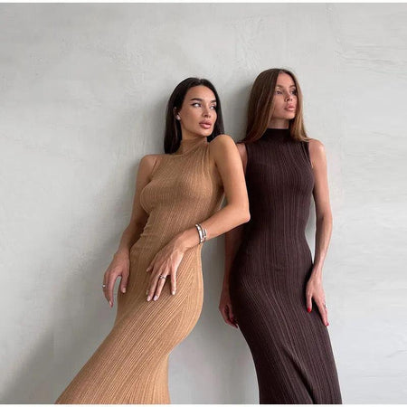 Hastor Luxe Soft Knit Dress - full-length shot on model, multicolour - Miss Mosa By Akanksha
