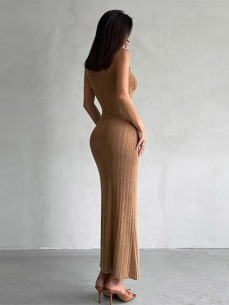 Hastor Luxe Soft Knit Dress - back shot on model, camel - Miss Mosa By Akanksha
